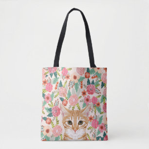 Orange Tabby cats and vintage florals Tote Bag