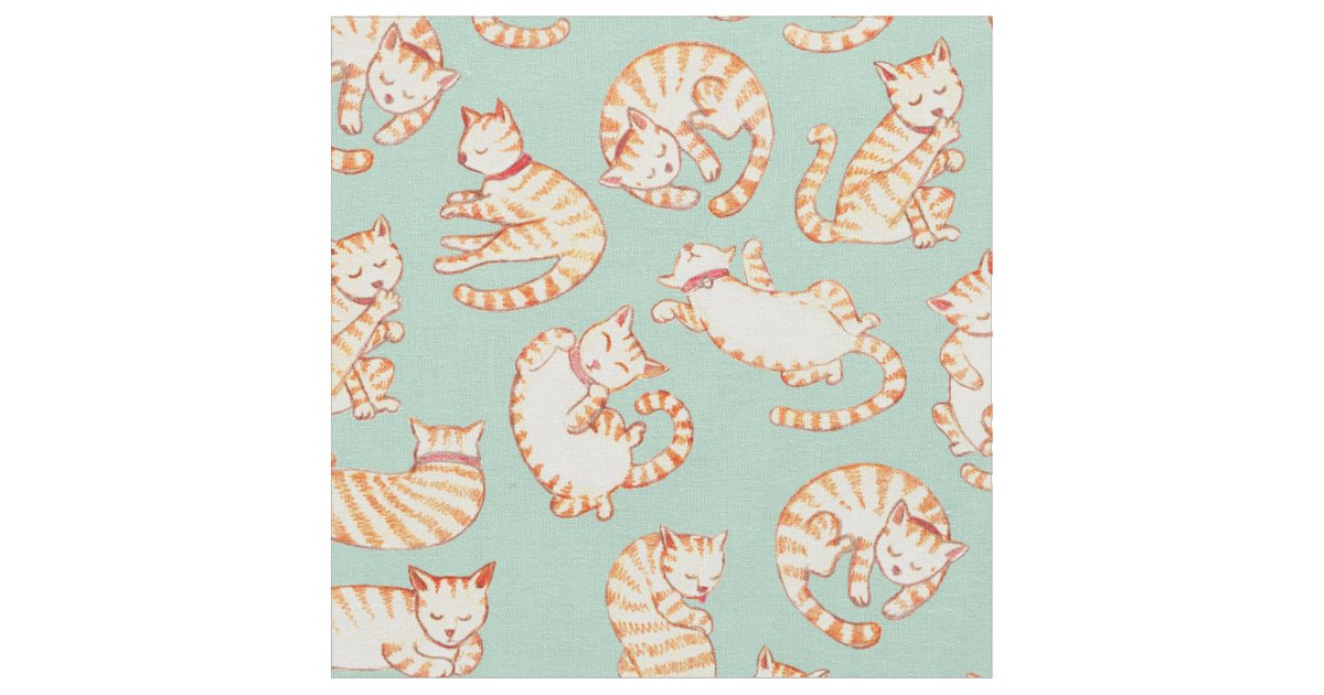 Orange Tabby Cats Illustrated Pattern Fabric Zazzle