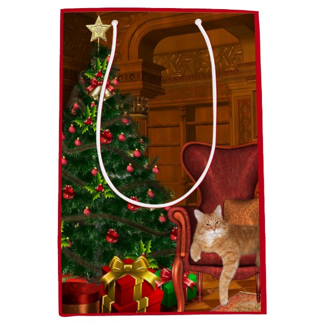 Orange tabby Christmas Medium Gift Bag (Front)