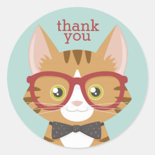 Orange Tabby Hipster Cat Thank You Stickers