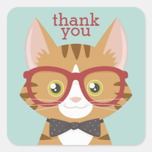 Orange Tabby Hipster Cat Thank You Stickers