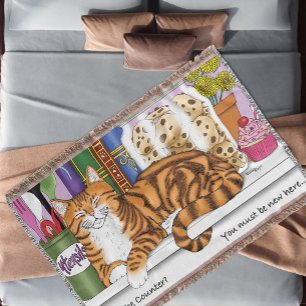 Orange Tabby Kitchen Counter Top Cat Throw Blanket