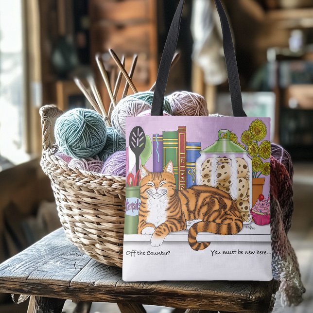 Orange Tabby Kitchen Counter Top Cat Tote Bag (Creator Uploaded)