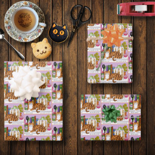 Orange Tabby Kitchen Counter Top Wrapping Paper Sheet
