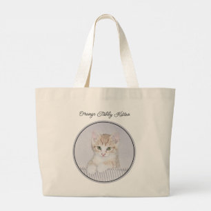 Orange Tabby Kitten Painting Cute Original Art Large Tote Bag