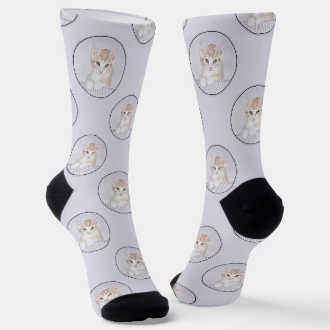 Orange Tabby Kitten Painting Cute Original Art Socks (Angled)