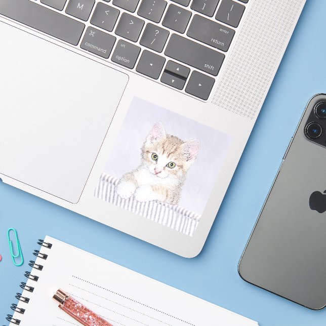 Orange Tabby Kitten Painting - Original Cat Art (Laptop w/ iPhone)