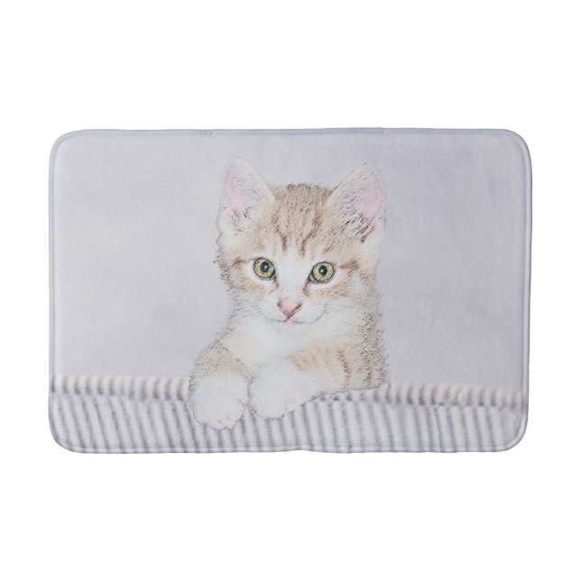 Orange Tabby Kitten Painting - Original Cat Art Bath Mat (Front)