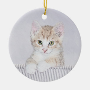 Orange Tabby Kitten Painting - Original Cat Art Ceramic Tree Decoration