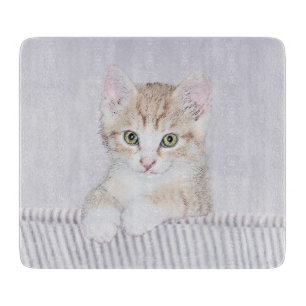 Orange Tabby Kitten Painting - Original Cat Art Cutting Board