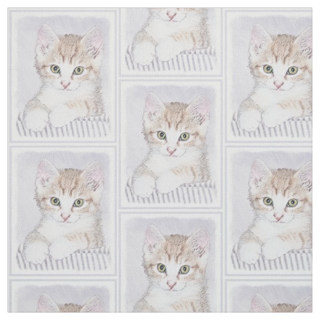 Orange Tabby Kitten Painting - Original Cat Art Fabric (Swatch)