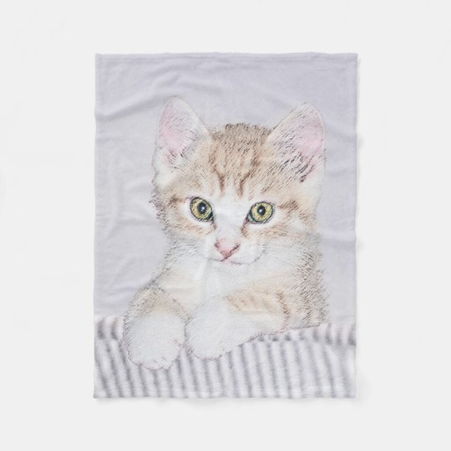 Orange Tabby Kitten Painting - Original Cat Art Fleece Blanket (Front)