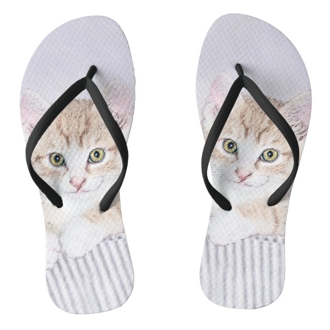 Orange Tabby Kitten Painting - Original Cat Art Flip Flops (Footbed)