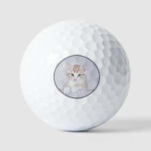 Orange Tabby Kitten Painting - Original Cat Art Golf Balls