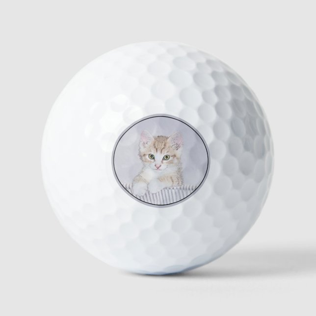 Orange Tabby Kitten Painting - Original Cat Art Golf Balls (Front)