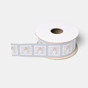 Orange Tabby Kitten Painting - Original Cat Art Grosgrain Ribbon