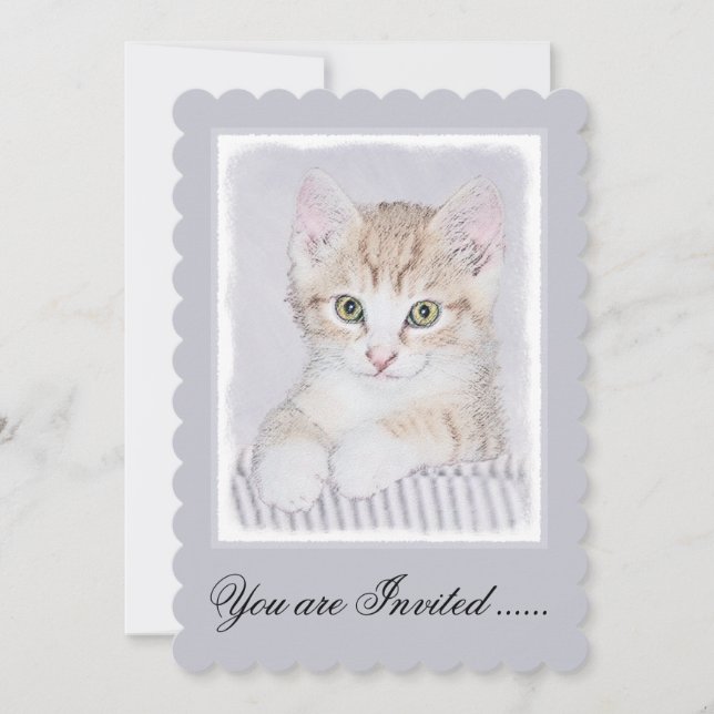 Orange Tabby Kitten Painting - Original Cat Art Invitation (Front)