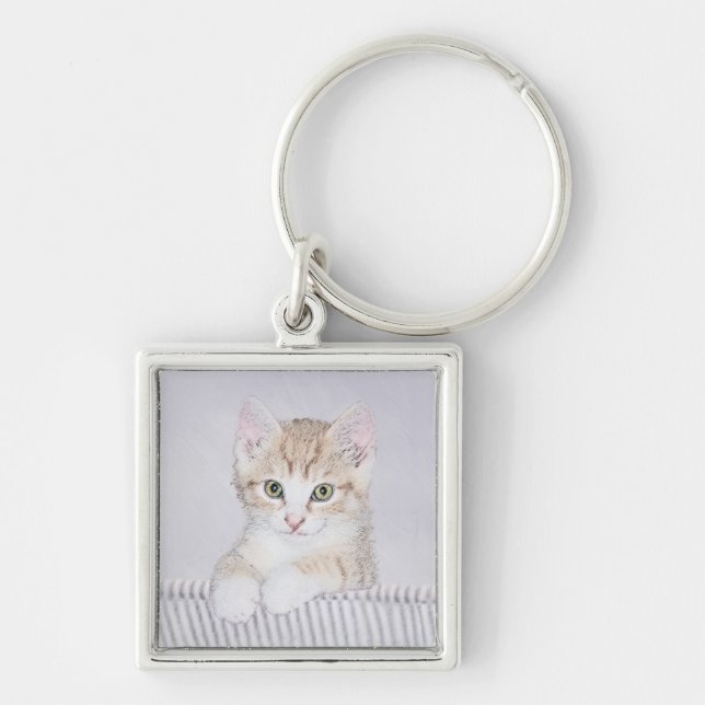 Orange Tabby Kitten Painting - Original Cat Art Key Ring (Front)