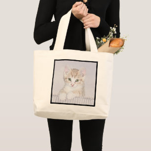 Orange Tabby Kitten Painting - Original Cat Art Large Tote Bag