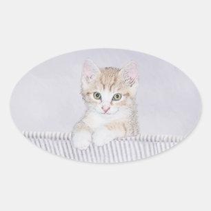 Orange Tabby Kitten Painting - Original Cat Art Oval Sticker