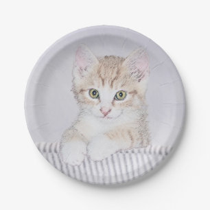 Orange Tabby Kitten Painting - Original Cat Art Paper Plate