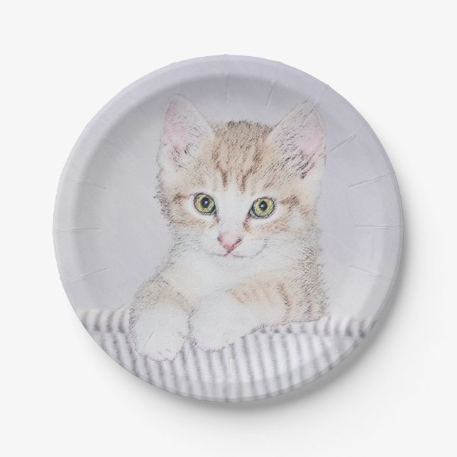 Orange Tabby Kitten Painting - Original Cat Art Paper Plate (Front)