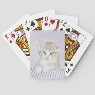 Orange Tabby Kitten Painting - Original Cat Art Playing Cards