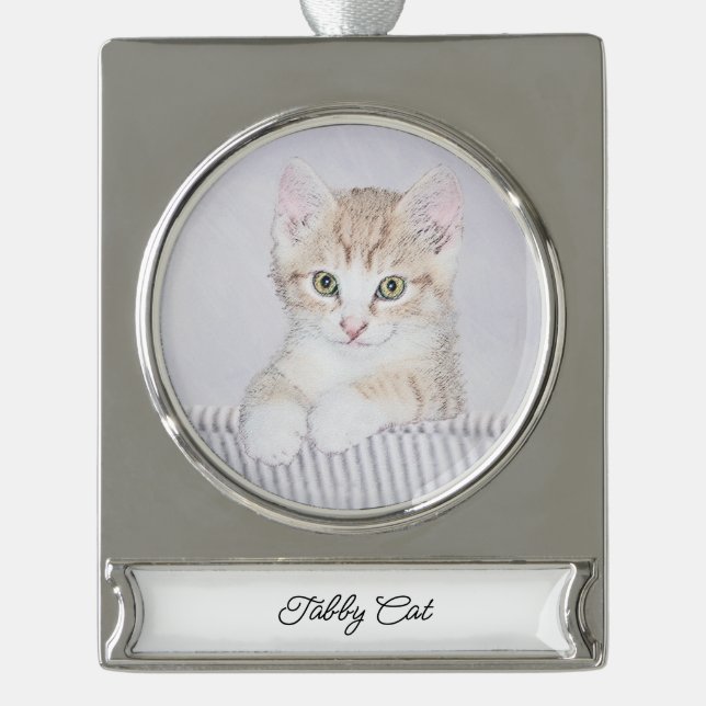 Orange Tabby Kitten Painting - Original Cat Art Silver Plated Banner Ornament (Front)