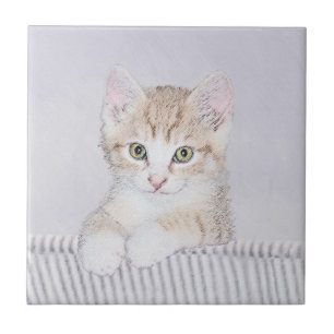 Orange Tabby Kitten Painting - Original Cat Art Tile
