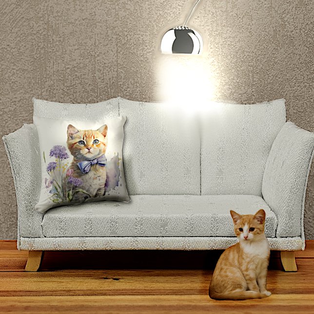 Orange Tabby Kitten with Bow Tie Watercolor Cushion (Creator Uploaded)