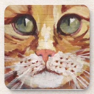 Orange Tabby Painting Detail Beverage Coaster