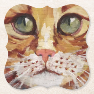 Orange Tabby Painting Detail  Paper Coaster