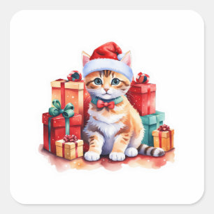 Orange Tabby Santa Kitten, Gifts  Square Sticker