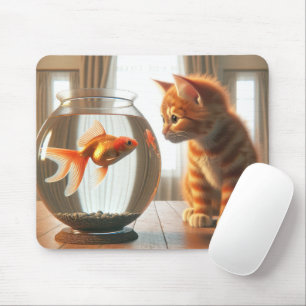 Orange Tabby Staring At a Goldfish Mouse Mat