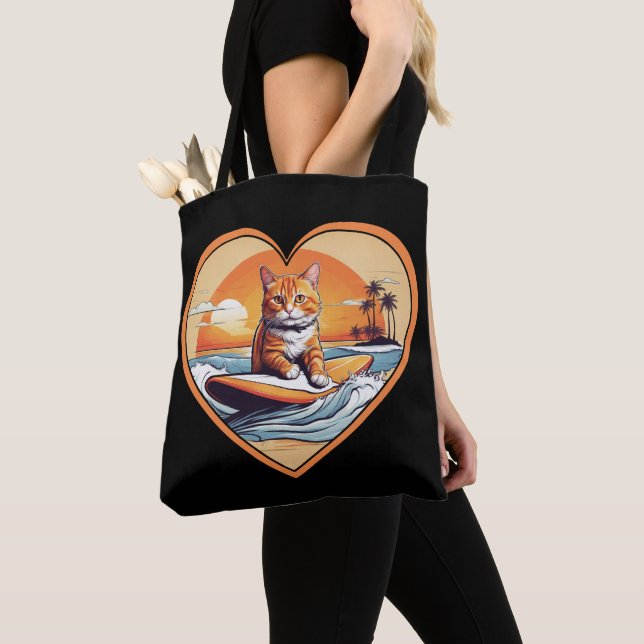 Orange Tabby Surfing Cat Tote Bag (Close Up)