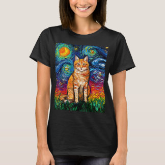 Orange Tabby Tiger Cat Starry Night Colourful Art T-Shirt