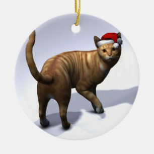 Orange Tabby with Santa Hat Ceramic Tree Decoration