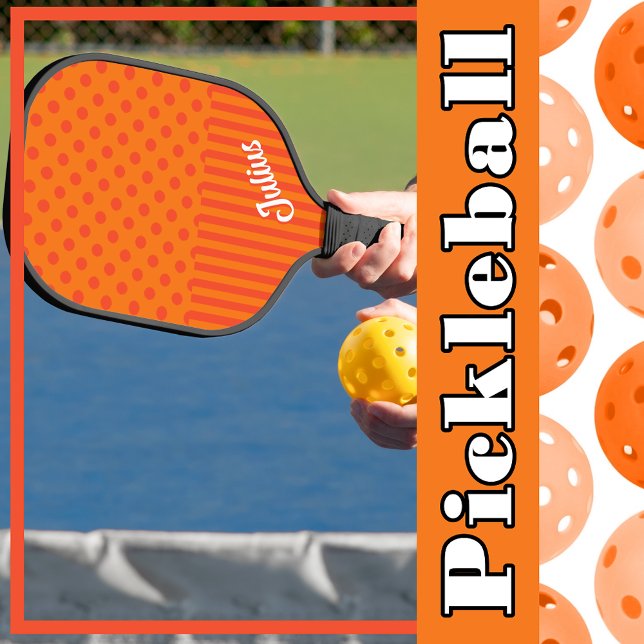Orange Tangerine Polka Dots Stripes Personalised Pickleball Paddle (Orange Tangerine Polka Dots Stripes Personalized Pickleball Paddle to Personalize)