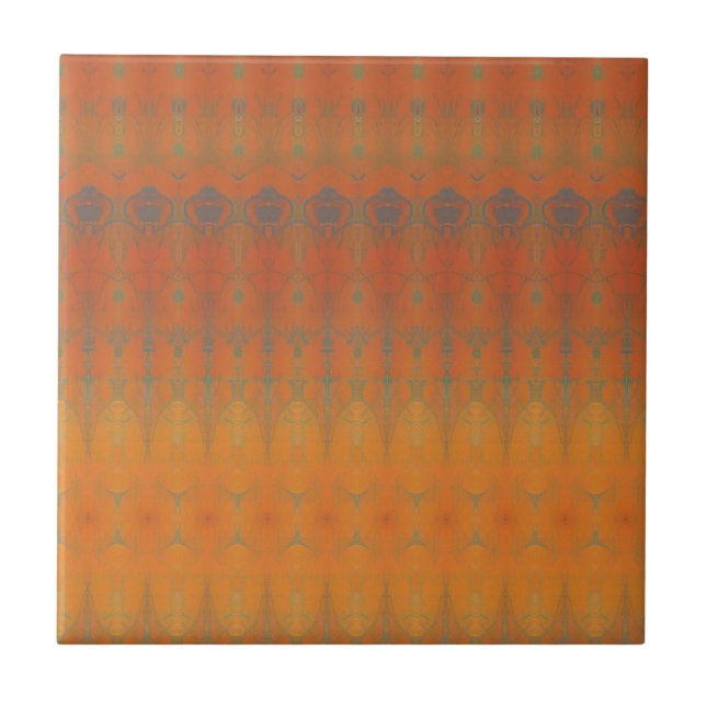 Orange tangerine teal green geometric art design  tile (Front)