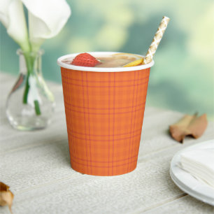 Orange Tartan Pattern Paper Cups