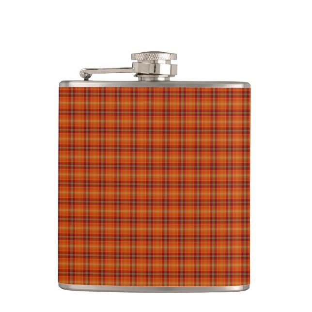 Orange Tartan Vinyl Wrapped Flask (Front)
