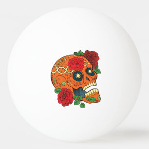 Orange Tattoo Day of Dead Sugar Skull Red Roses Ping Pong Ball