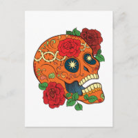 Orange Tattoo Day of Dead Sugar Skull Red Roses