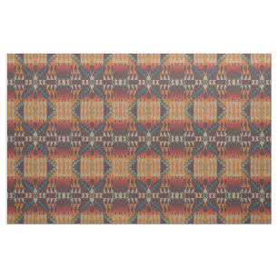 Orange Taupe Brown Red Teal Blue Ethnic Look Fabric