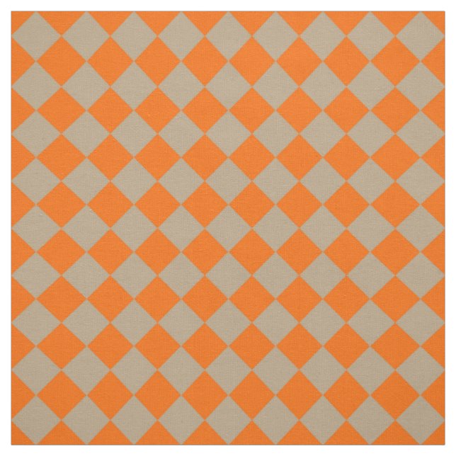 Orange Taupe Chequered Diamond Pattern Fabric (Swatch)