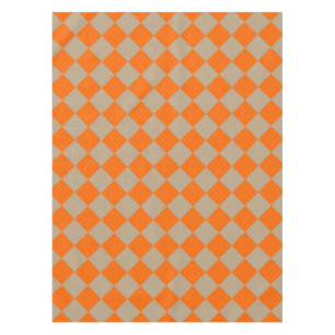Orange Taupe Chequered Diamond Pattern Tablecloth