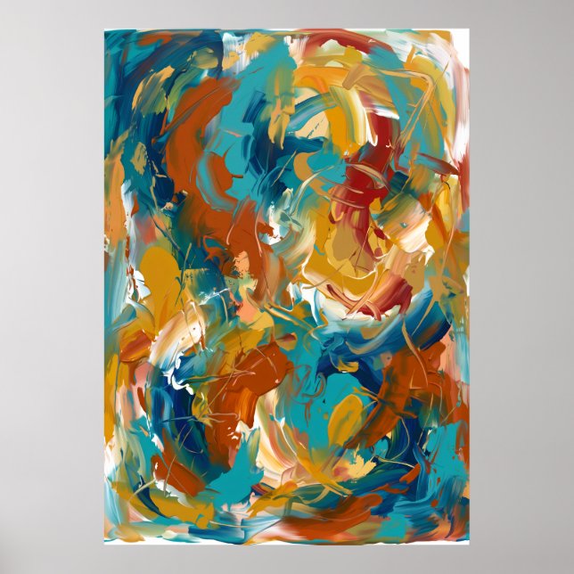 Orange Teal Abstract Swirl Poster (Front)