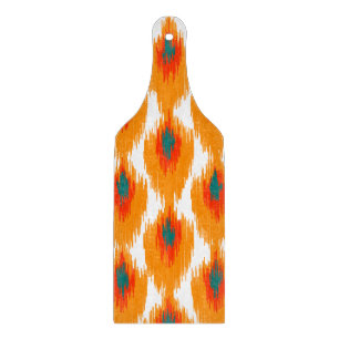 Orange Teal Abstract Tribal Ikat Diamond Pattern Cutting Board