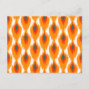 Orange Teal Abstract Tribal Ikat Diamond Pattern Postcard