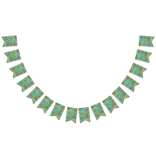 Orange & Teal Aqua Peony & Rose Floral Wedding Bunting (All)